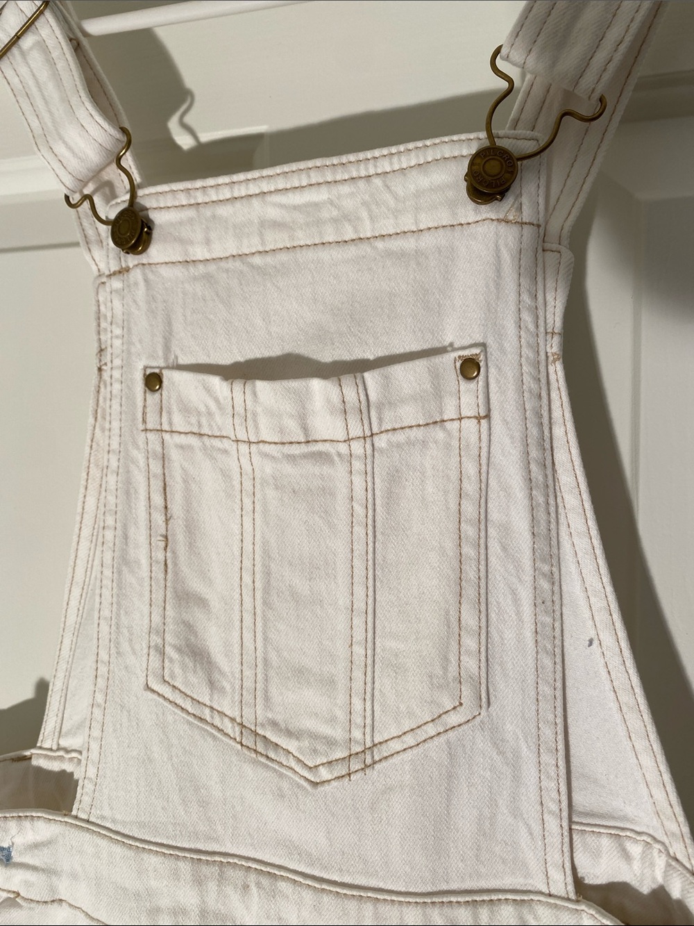 Pilcro Cream Denim Short Overalls - Picture 2 of 9